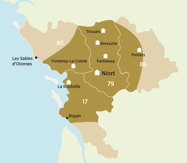 Carte des agences du constructeur de maisons  Maison du Marais siège sociale Niort